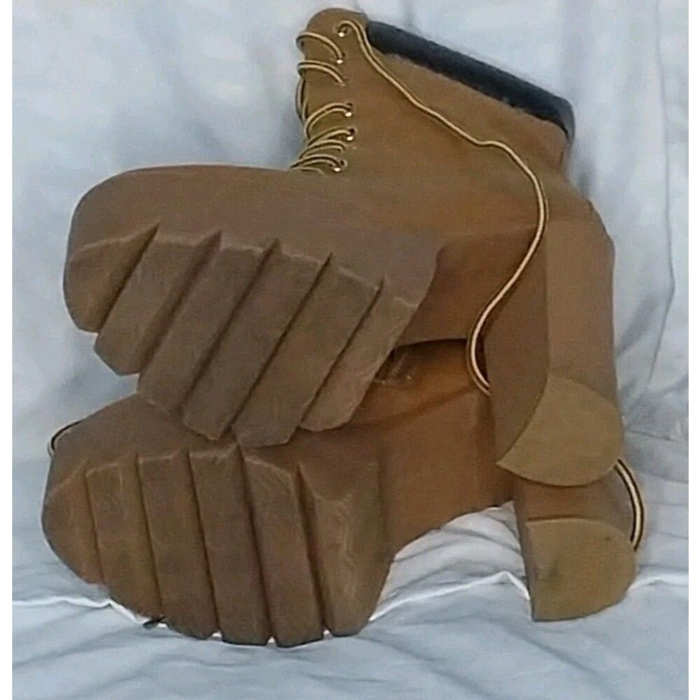 Bumper Women's Platform Lace-Up Boots Size 8.5 Rocker Style-Tan - Picture 4 of 6